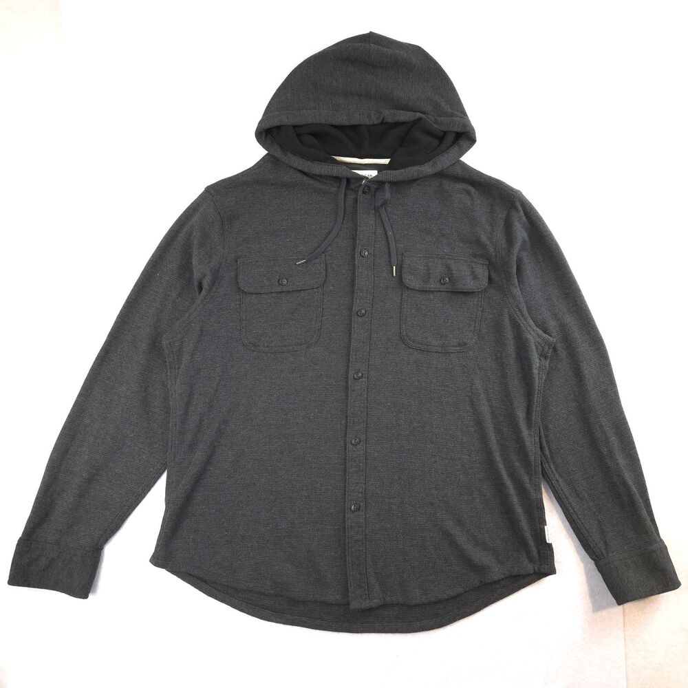 American Eagle Hooded Shirt Jacket Button Down XXL Gray Waffle Knit Gorp